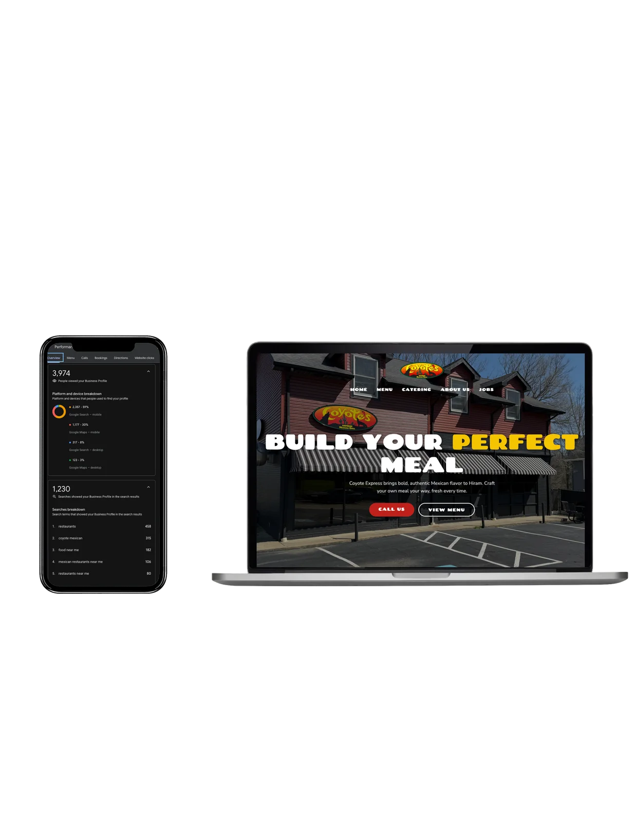 Restaurant website design for Coyote Express, Hiram, Ohio